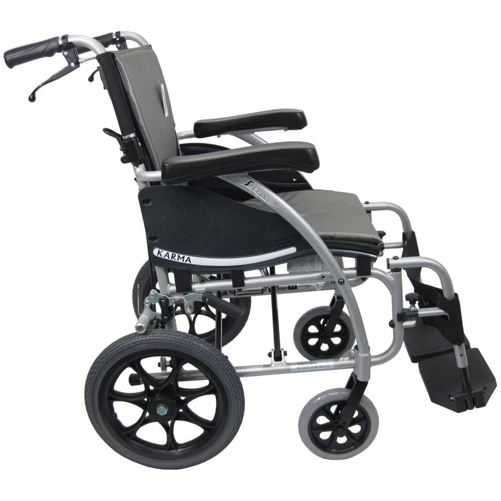 Karman S-Ergo 115 ultra lightweight  Folding Transport Wheelchair with Companion Brakes - S-115WB18SS-TP