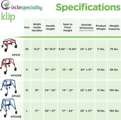 Circle Specialty Klip 4-Wheel With Flip-Up Seat posterior Pediatric Walker - KP510-20-30-40