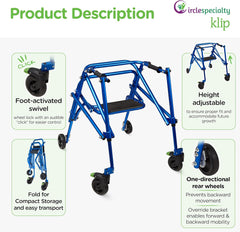 Circle Specialty Klip 4-Wheel With Flip-Up Seat posterior Pediatric Walker - KP510-20-30-40