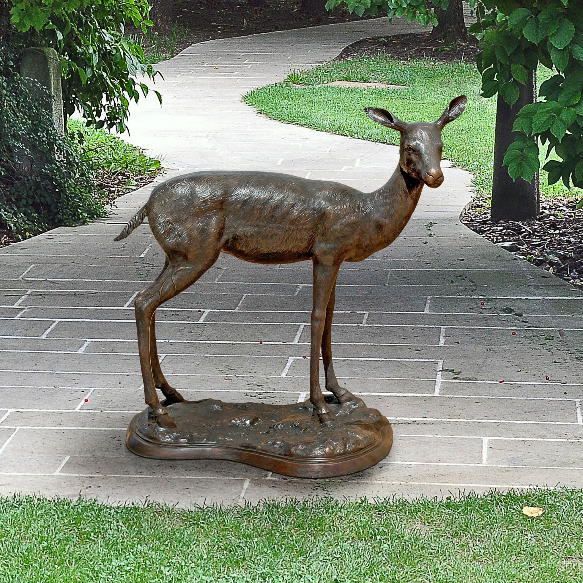 Design Toscano - Standing Mother Doe Deer Cast Bronze Garden Statue - AS223681