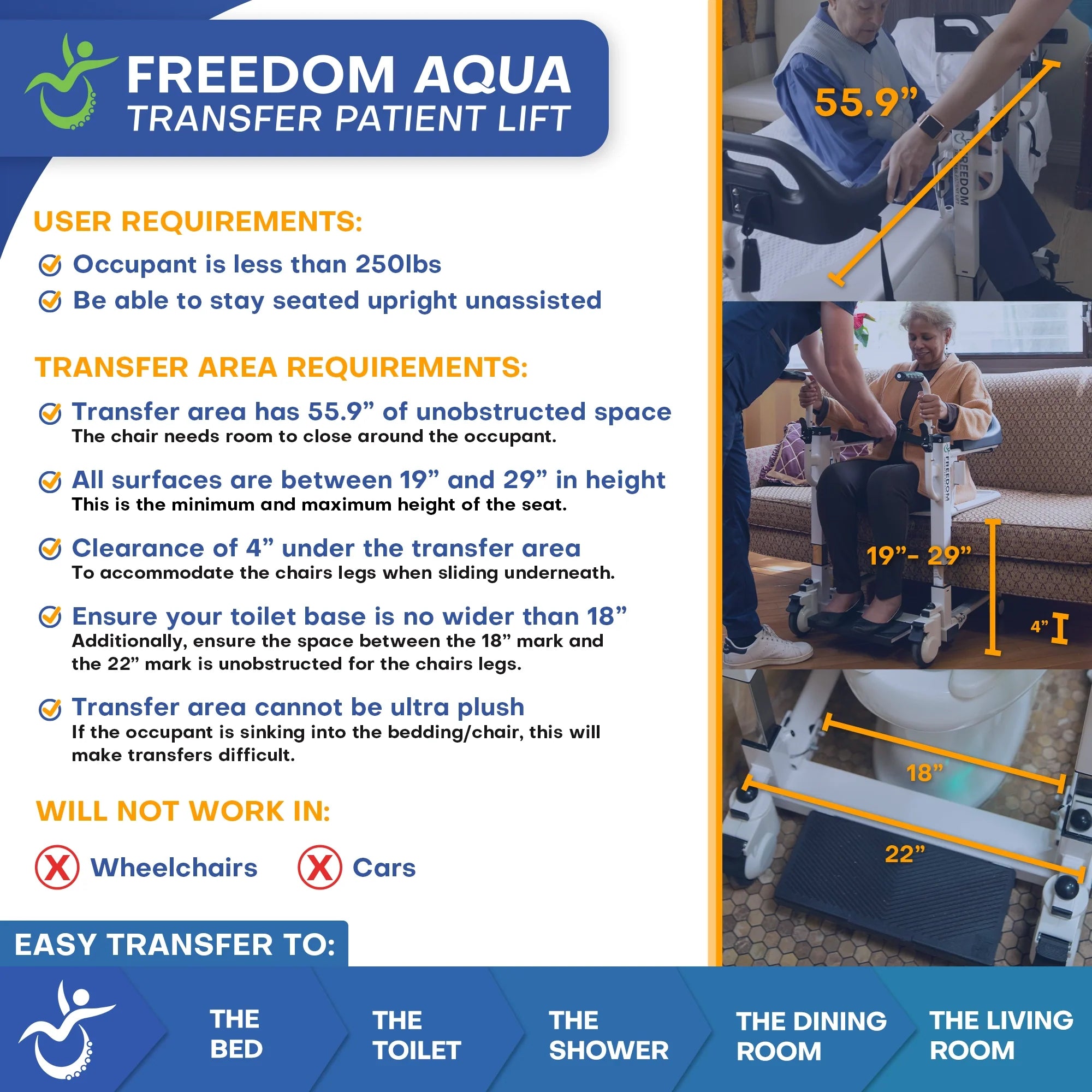 MobilePatientLift Freedom Aqua Patient Transfer Lift - FCOM-02