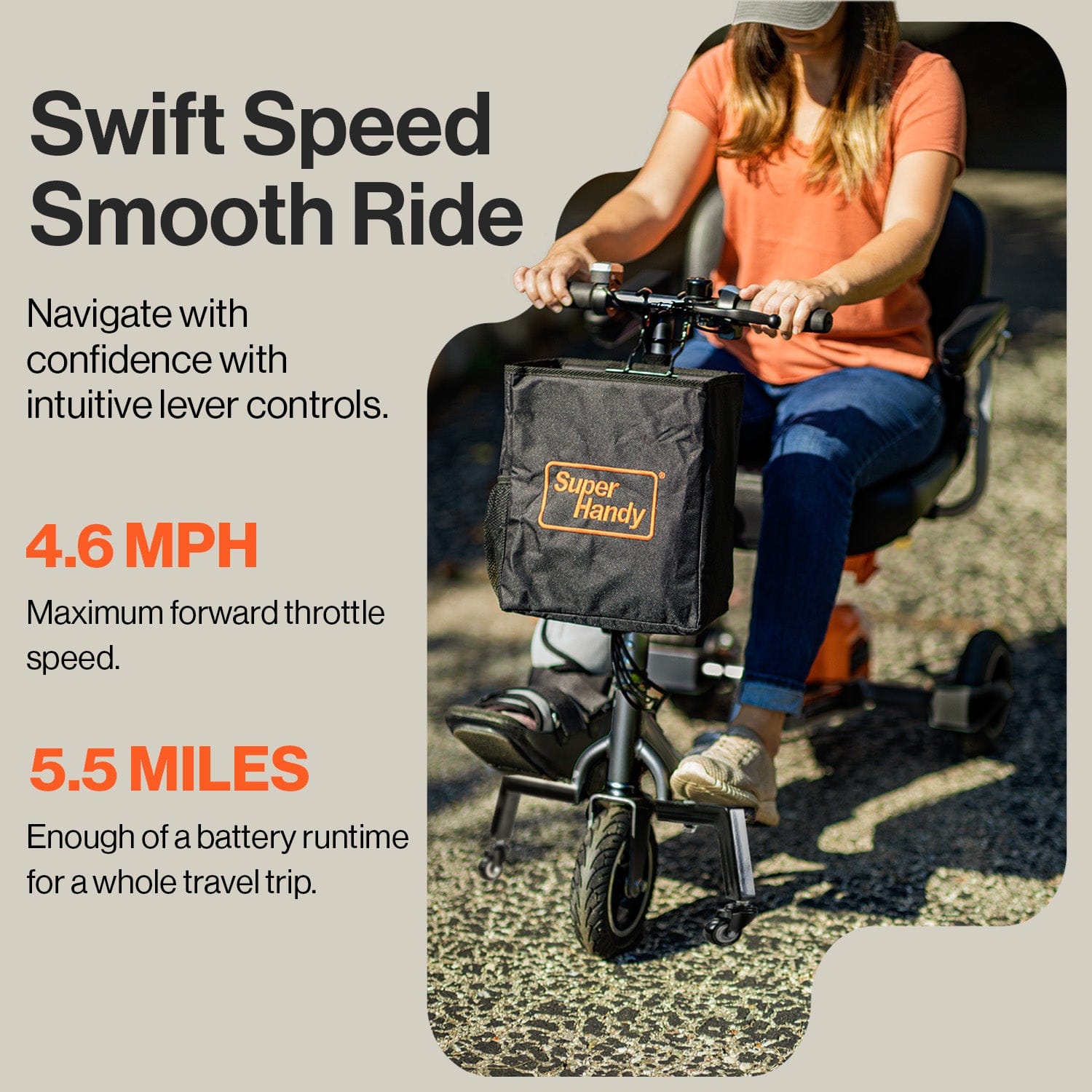 SuperHandy Passport Plus Mobility Scooter - 48V 2Ah Battery, 330Lb Max Weight - GUT140