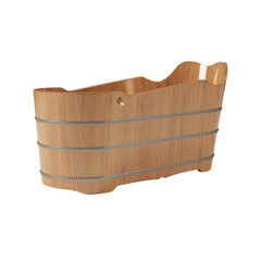 SAUNAONES™ Oak Wood Soaking Bathtub Freestanding Modern Natural Bathtub