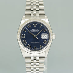 2005 MINT Rolex DateJust 16234 Blue Roman Jubilee White Gold Fluted Watch Box