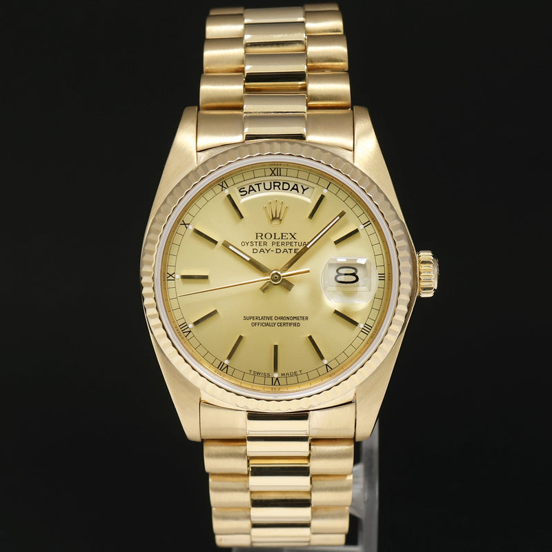 MINT Rolex President Day-Date Champagne 18038 Quickset Yellow Gold Watch Box