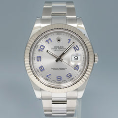 MINT Rolex Datejust 2 41MM Silver Blue Arabic 116334 White Gold Fluted Watch Box