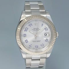 MINT Rolex Datejust 2 41MM Silver Blue Arabic 116334 White Gold Fluted Watch Box