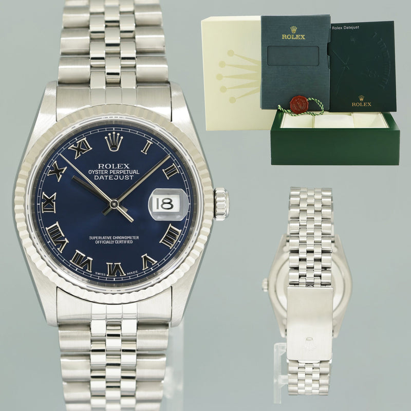 2005 MINT Rolex DateJust 16234 Blue Roman Jubilee White Gold Fluted Watch Box